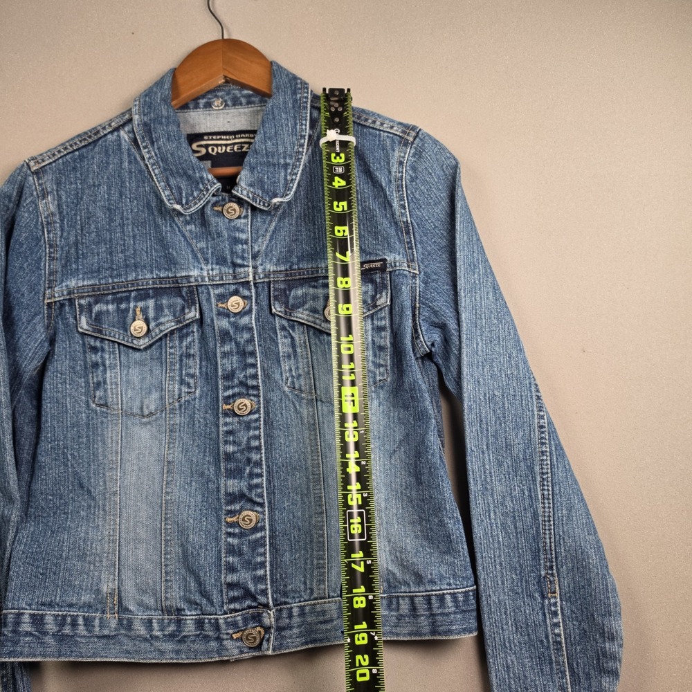 Squeeze Stephen Hardy Reworked Blue Denim Jacket Custom Rabbit Patch Womens M - Picture 8 of 9